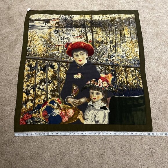1980s Vintage Square Art Scarf, Two Sisters on the Terrace by Pierre-Auguste Ren - Picture 3 of 6